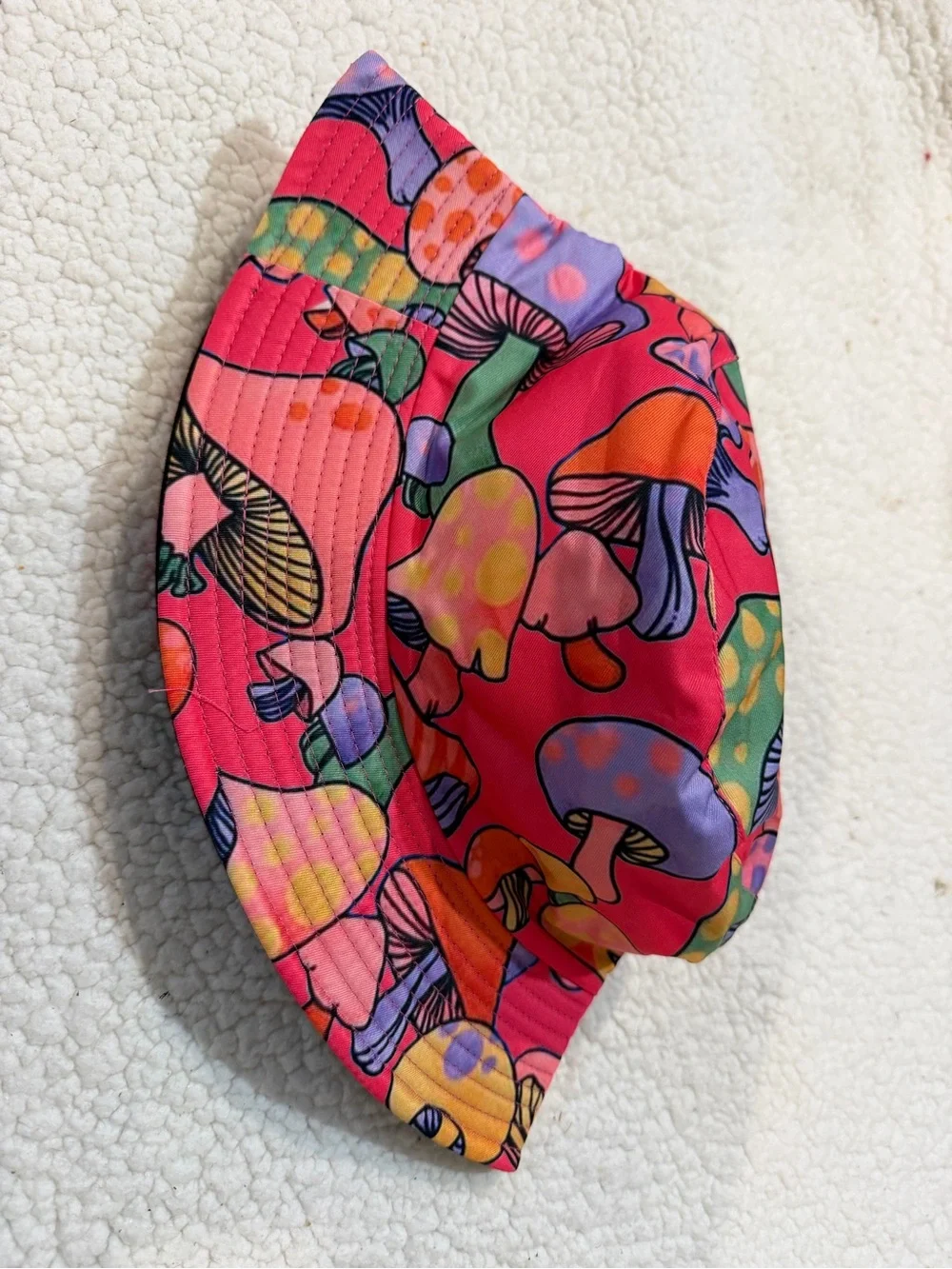 Women Bright Pink Mushroom-Print Bucket Hat